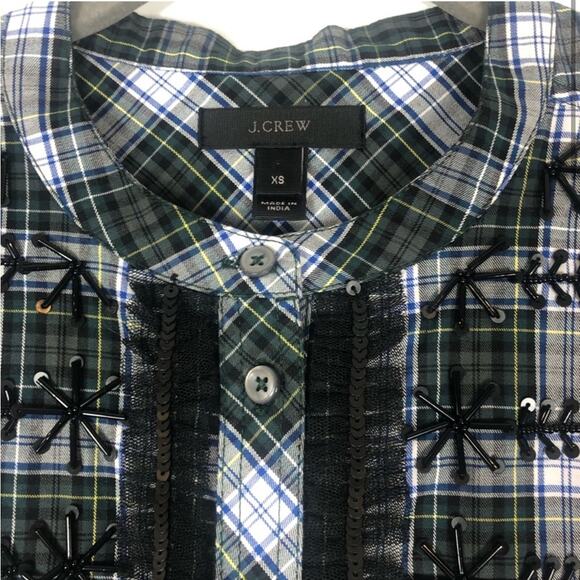 J crew green and blue plaid embellished top - Picture 3 of 6